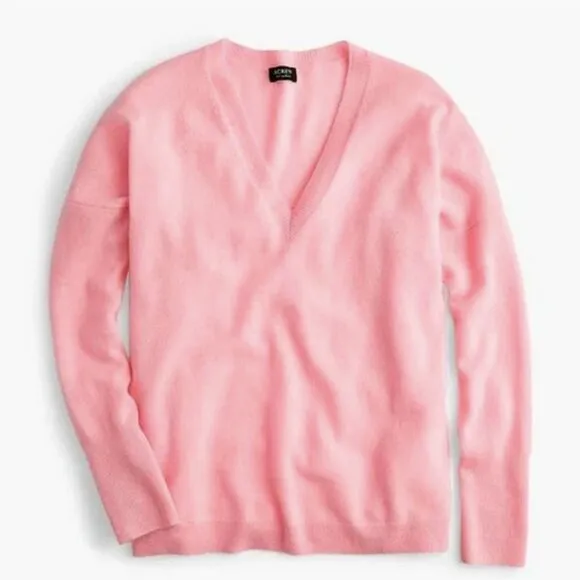 J.CREW Cashmere V-Neck Boyfriend Sweater 100% Cashmere Pink XS Oversize Pullover