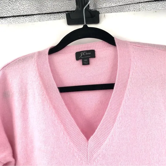 J.CREW Cashmere V-Neck Boyfriend Sweater 100% Cashmere Pink XS Oversize Pullover