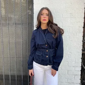 J.crew navy blue retro canvas utility jacket with adjustable tie back