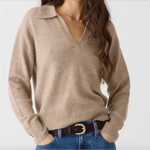 J.CREW super soft V-neck collared beige sweater