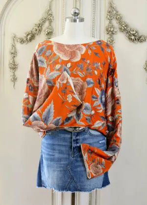 Jude Antique Hand Embroidered Burnt Orange Silk Crepe Crop Top