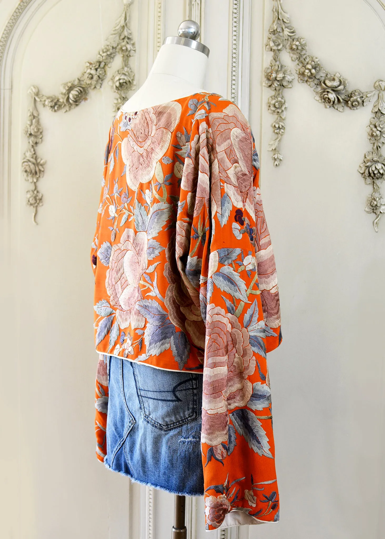 Jude Antique Hand Embroidered Burnt Orange Silk Crepe Crop Top