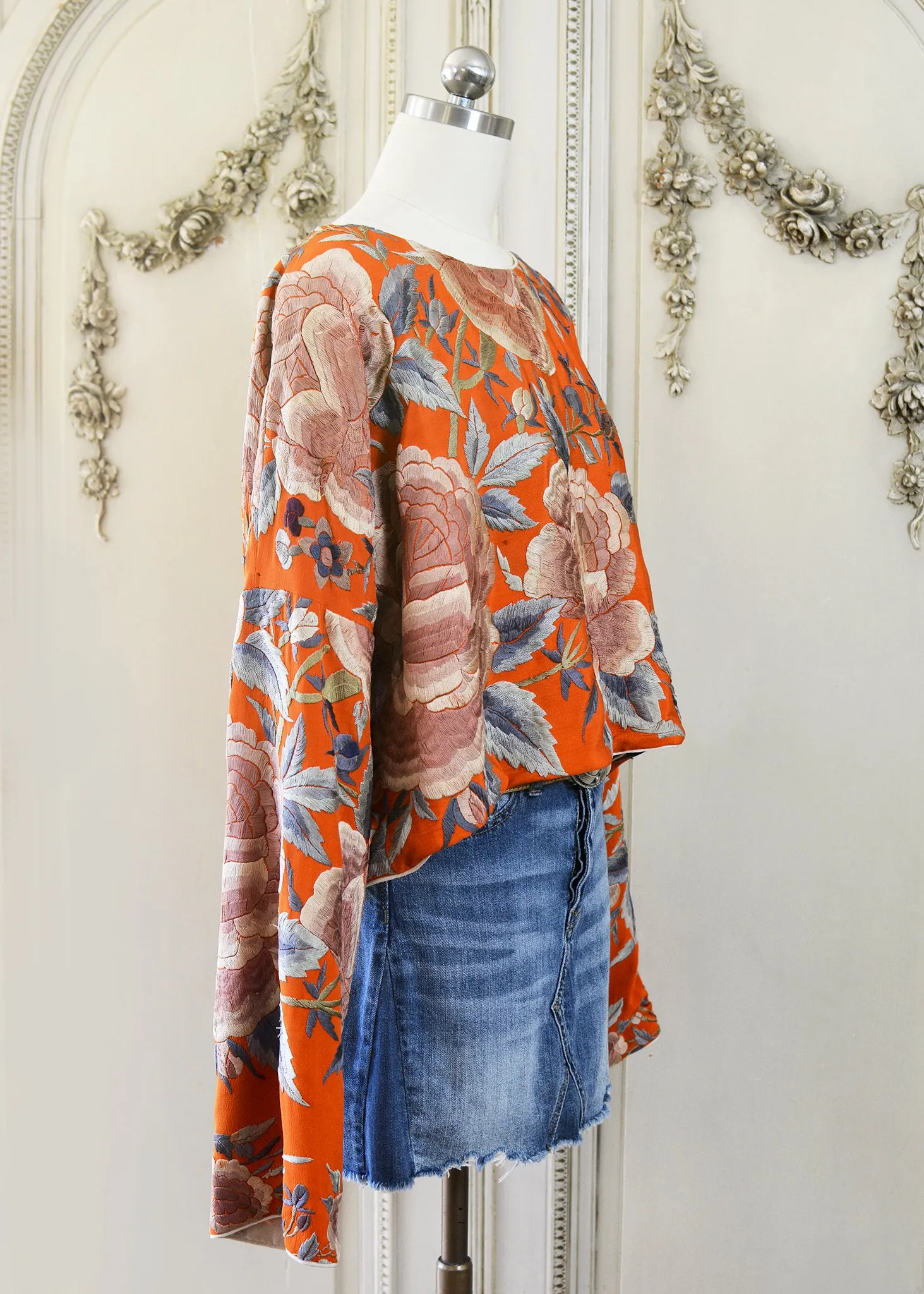 Jude Antique Hand Embroidered Burnt Orange Silk Crepe Crop Top