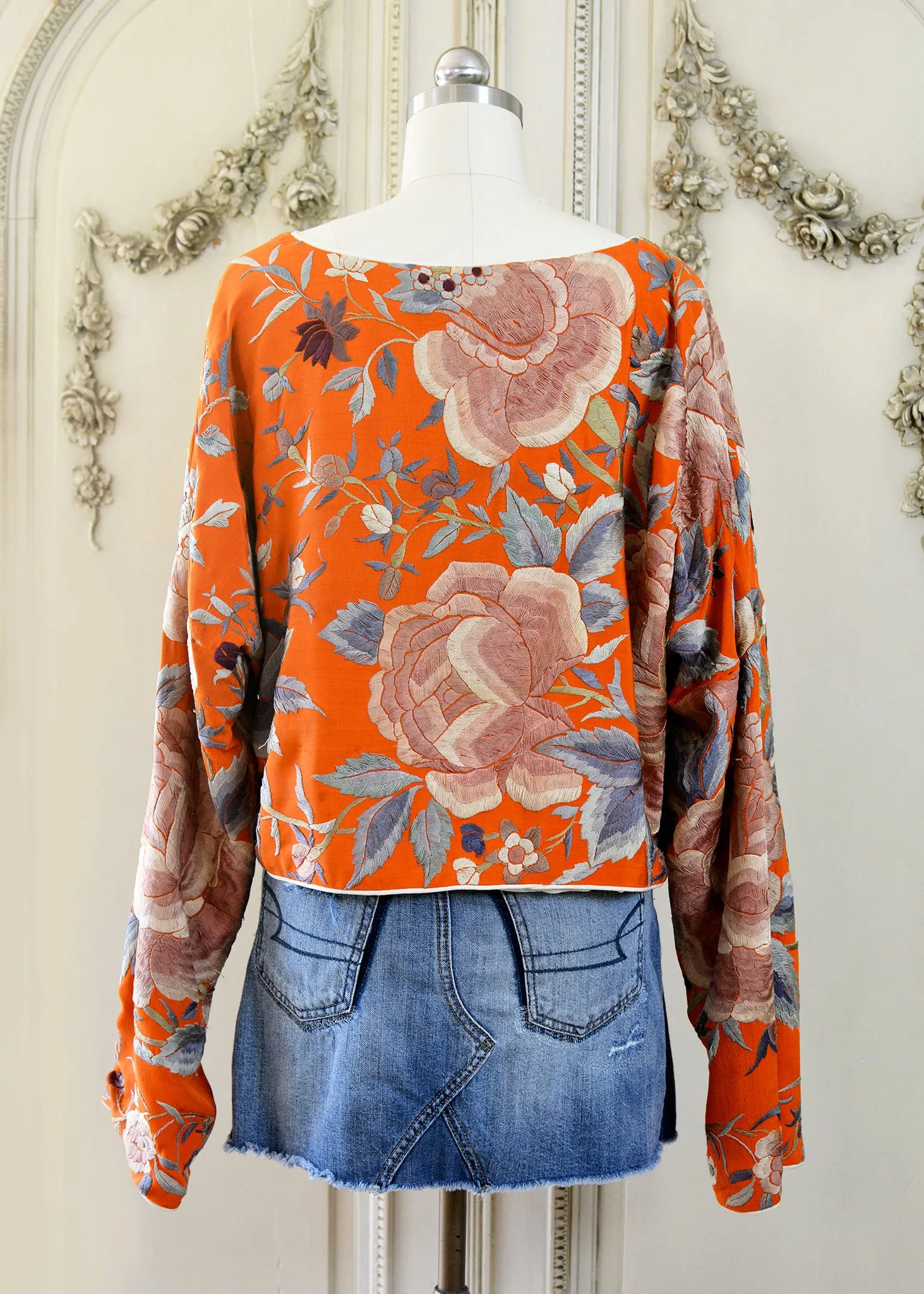 Jude Antique Hand Embroidered Burnt Orange Silk Crepe Crop Top