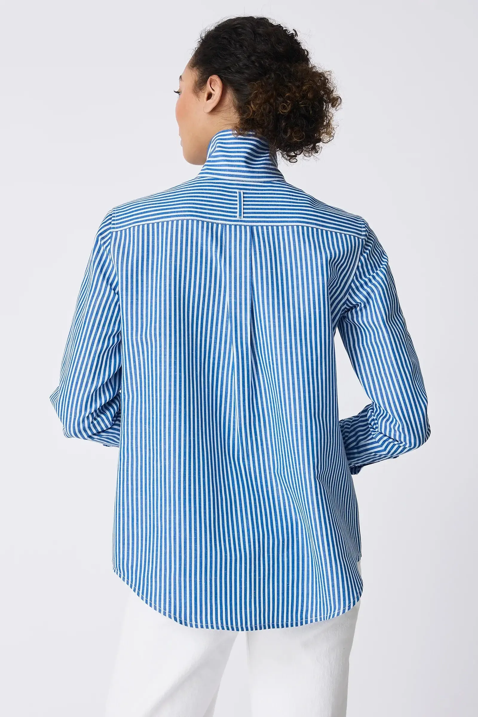 Kal Rieman Ginna Box Pleat Shirt in Blue Stripe