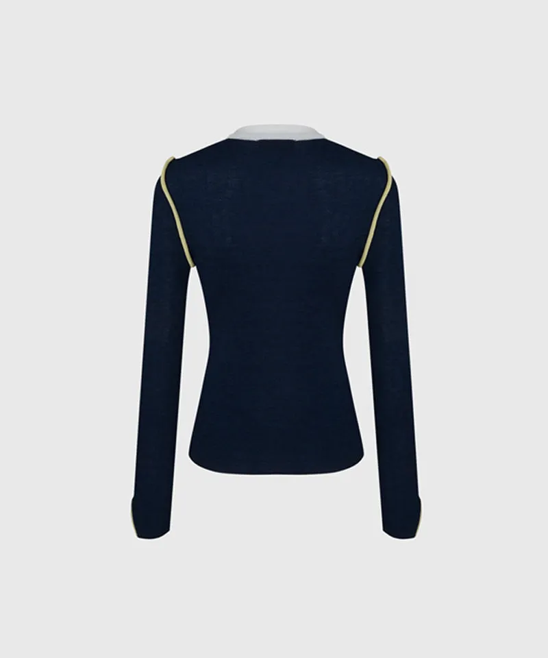 KANDINI Color Block Linen Knit - Navy