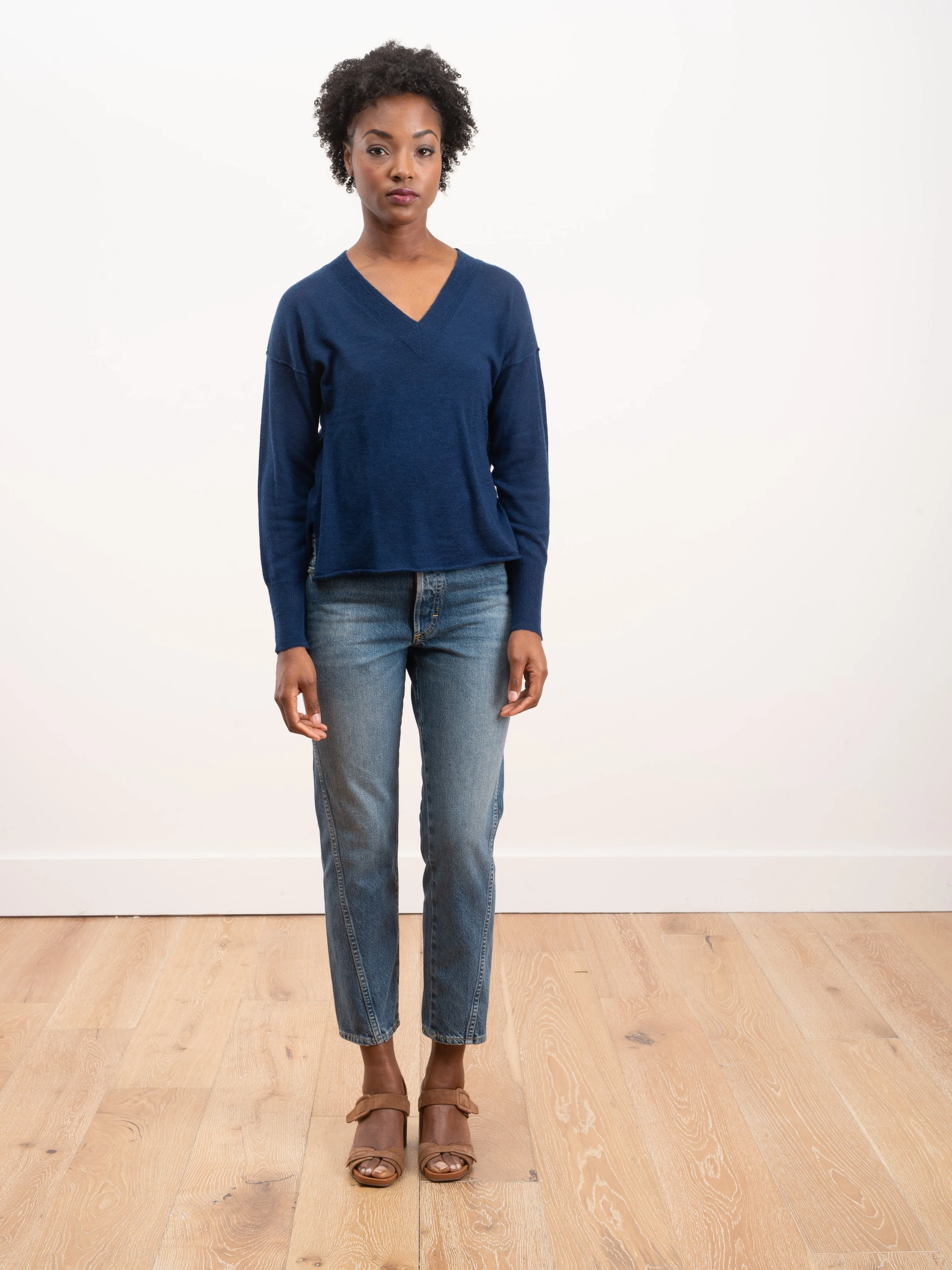 kara v neck sweater - midnight