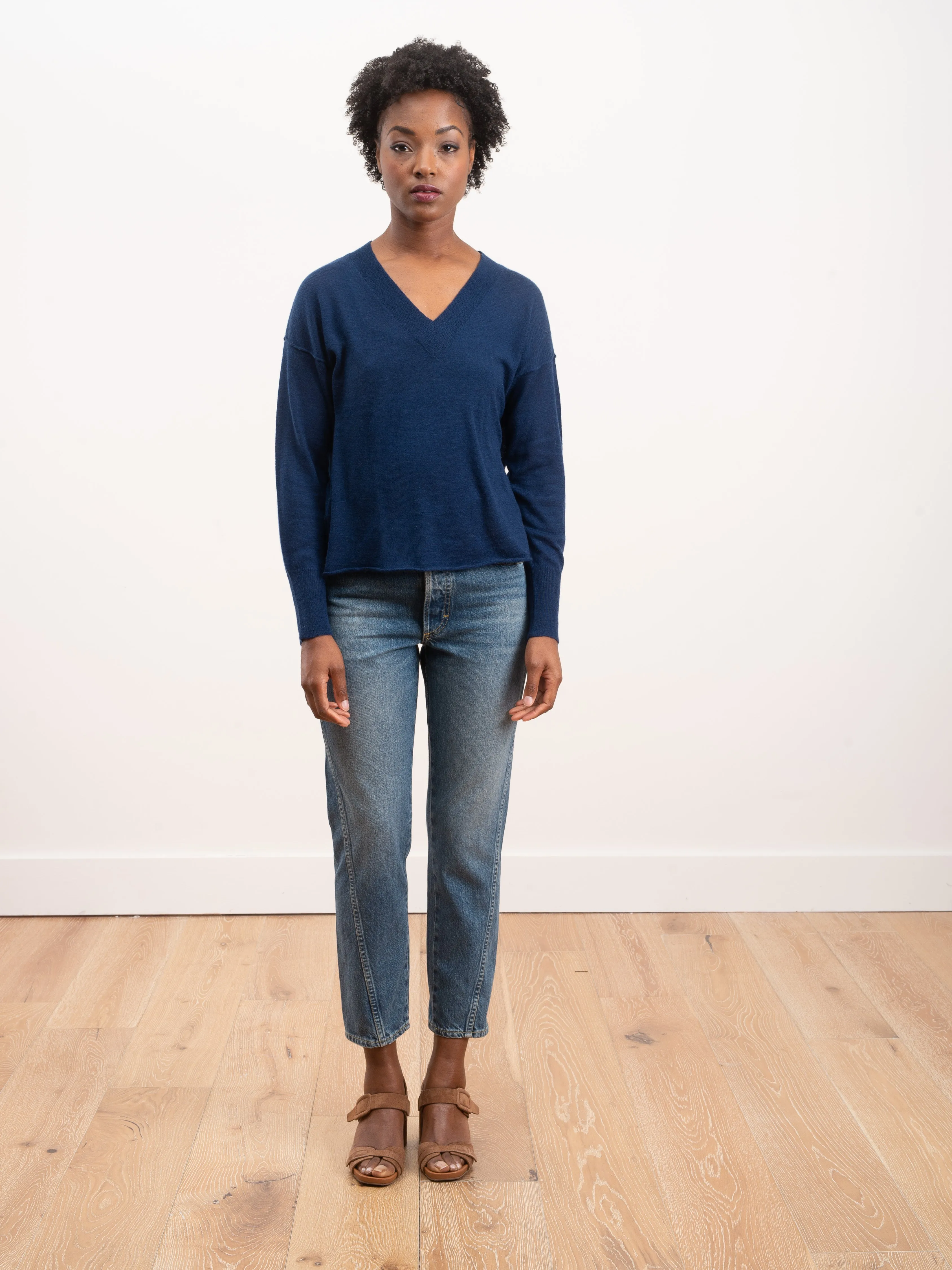 kara v neck sweater - midnight