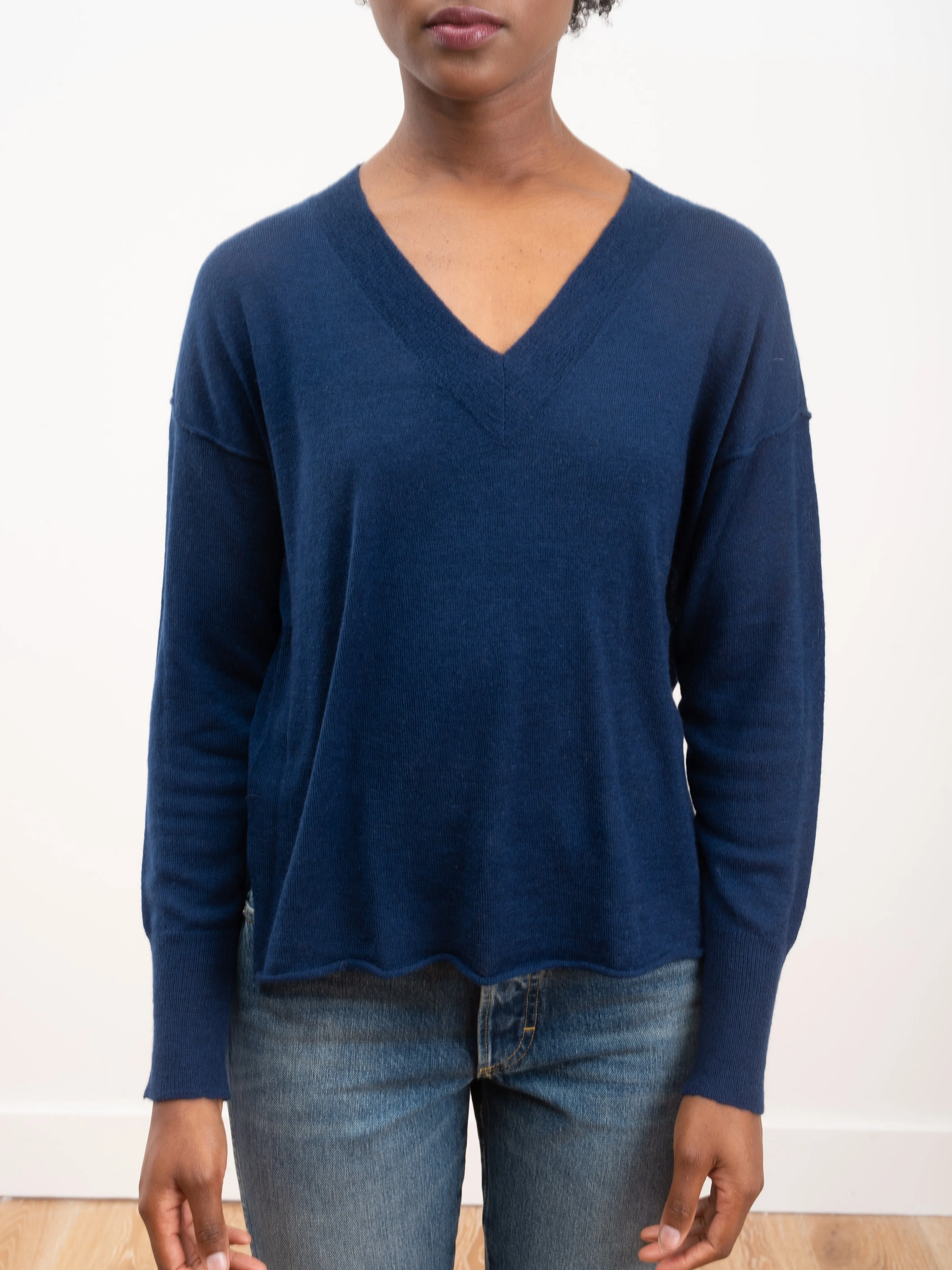 kara v neck sweater - midnight