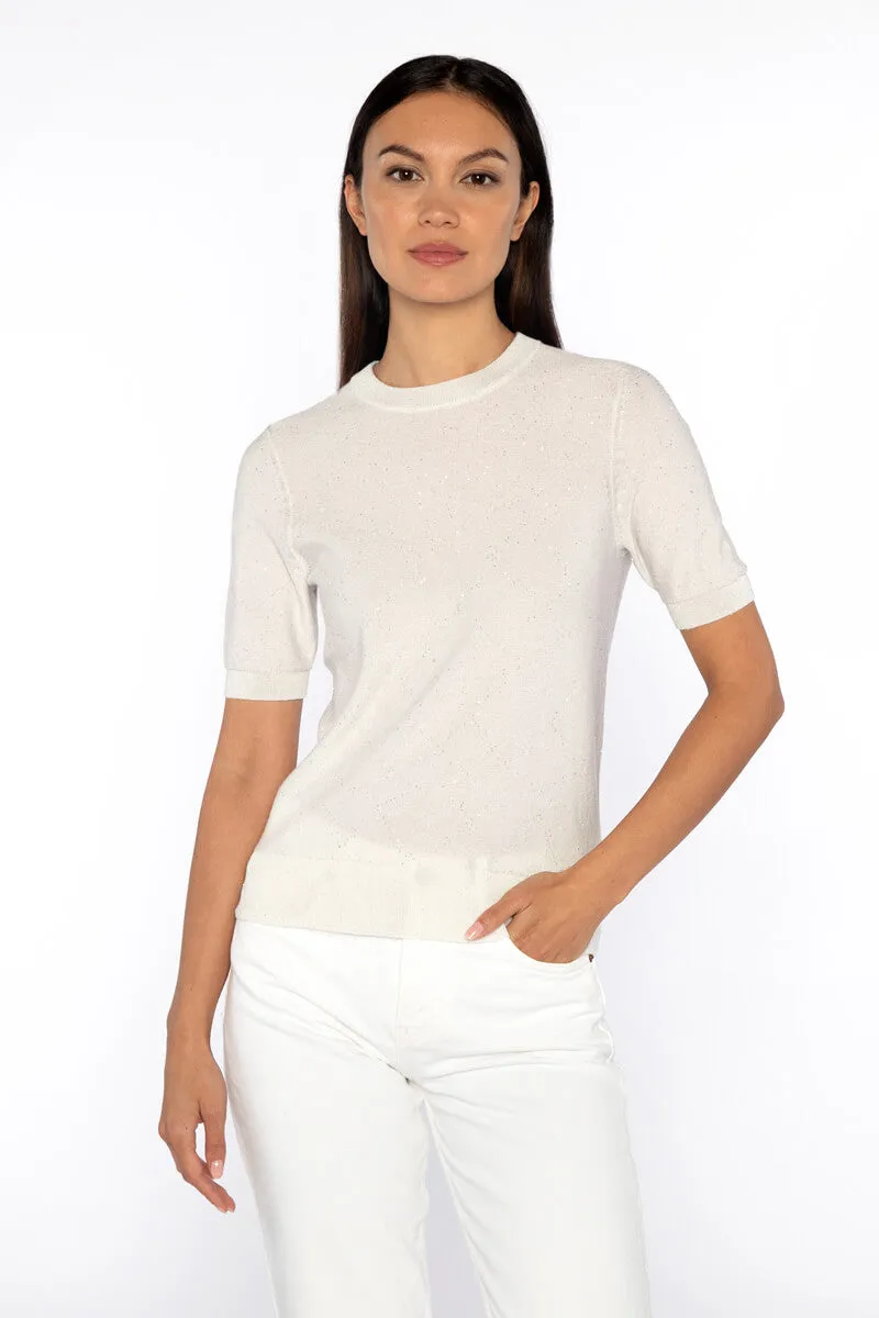 Kinross Sequin Short Sleeve Crew in Ivory
