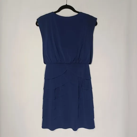 LAUNDRY BY SHELLI SEGAL Navy Blue Tulip Tiered Sleeveless Cocktail Dress 2 XS