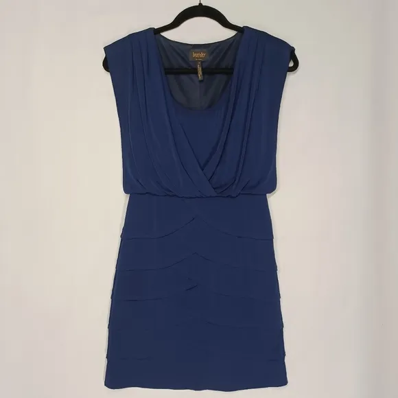 LAUNDRY BY SHELLI SEGAL Navy Blue Tulip Tiered Sleeveless Cocktail Dress 2 XS