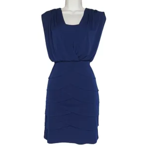 LAUNDRY BY SHELLI SEGAL Navy Blue Tulip Tiered Sleeveless Cocktail Dress 2 XS