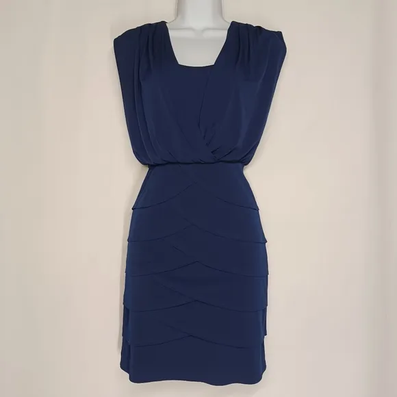 LAUNDRY BY SHELLI SEGAL Navy Blue Tulip Tiered Sleeveless Cocktail Dress 2 XS