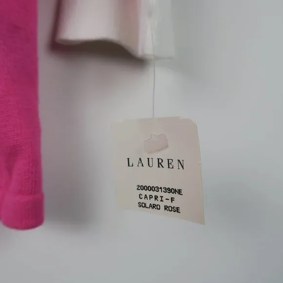 Lauren Ralph Lauren Pink Sweater Small Preppy White Stripe V Neck