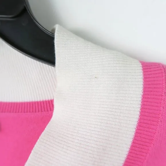 Lauren Ralph Lauren Pink Sweater Small Preppy White Stripe V Neck