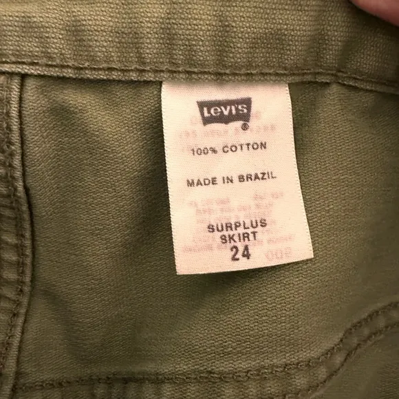 Levi's Surplus Olive Green Denim Midi Skirt 100% Cotton Y2K, size 24