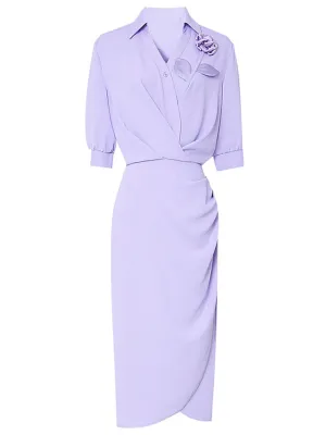 Light Purple V Neck Tulip Hem 1960S Vintage Dress