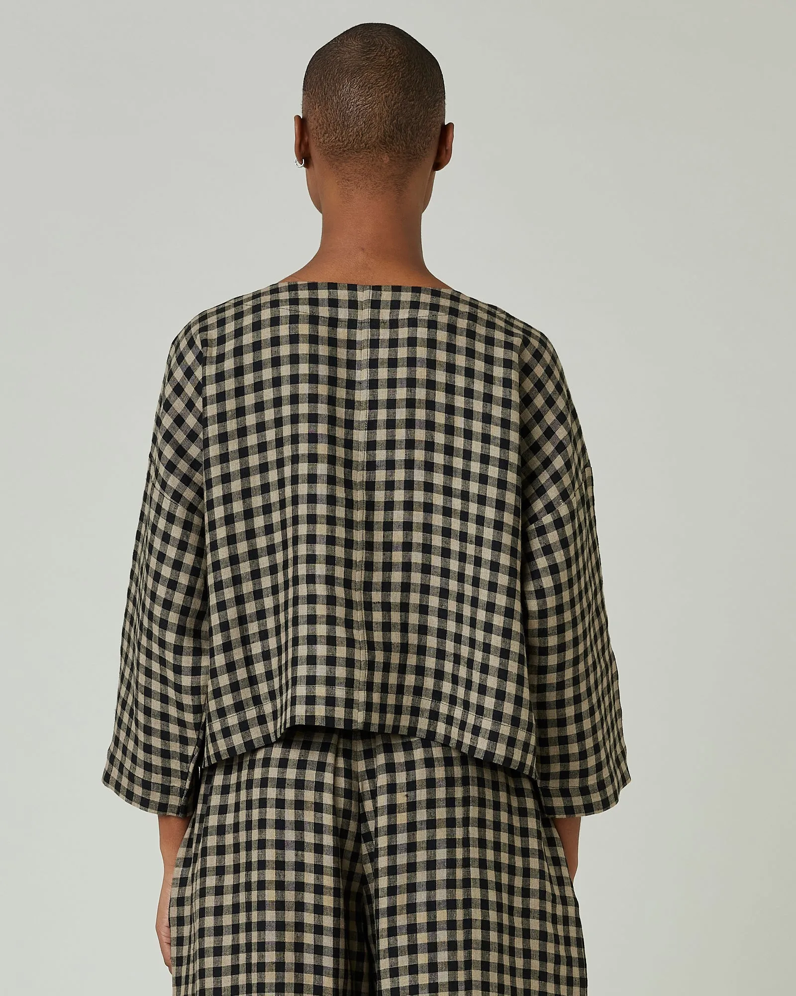 Lily Coffee Gingham Linen Top