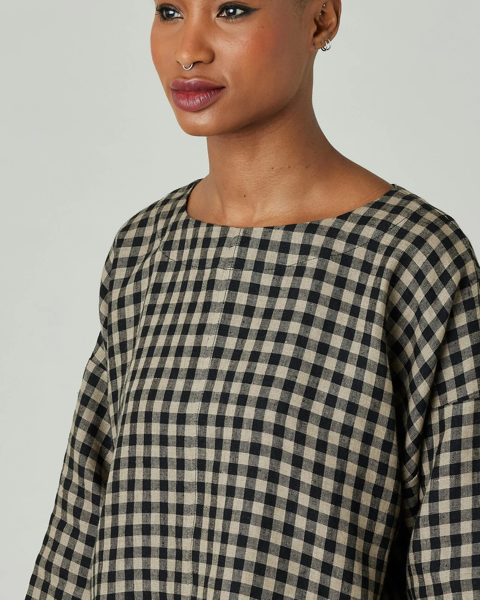 Lily Coffee Gingham Linen Top