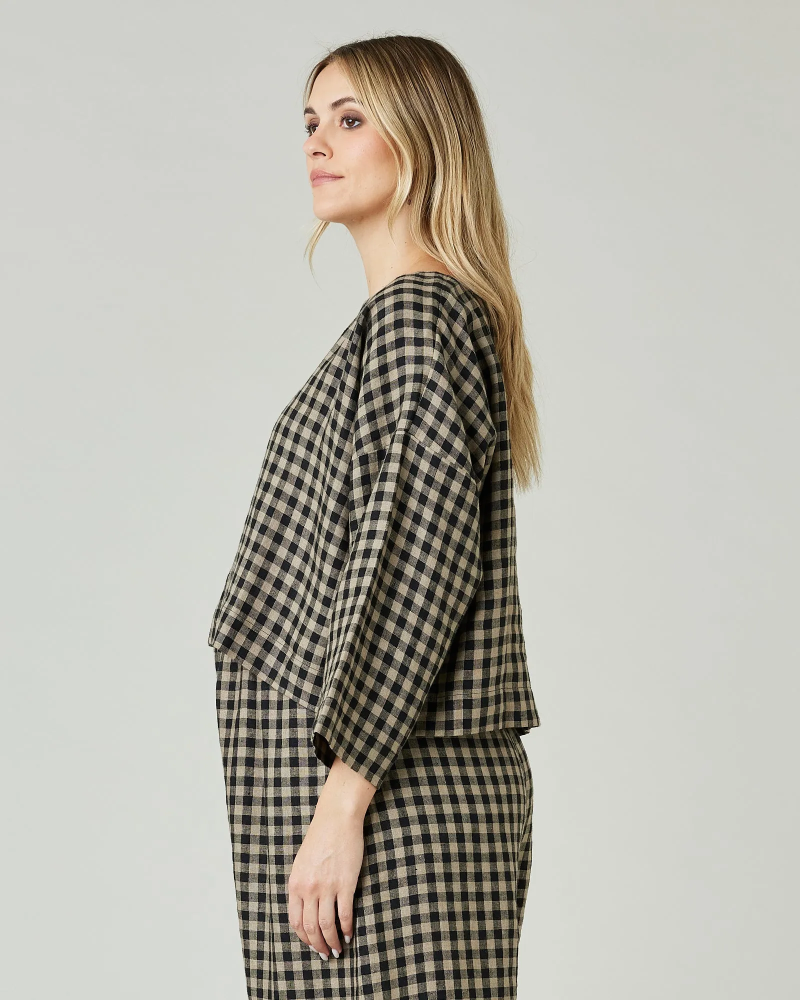 Lily Coffee Gingham Linen Top