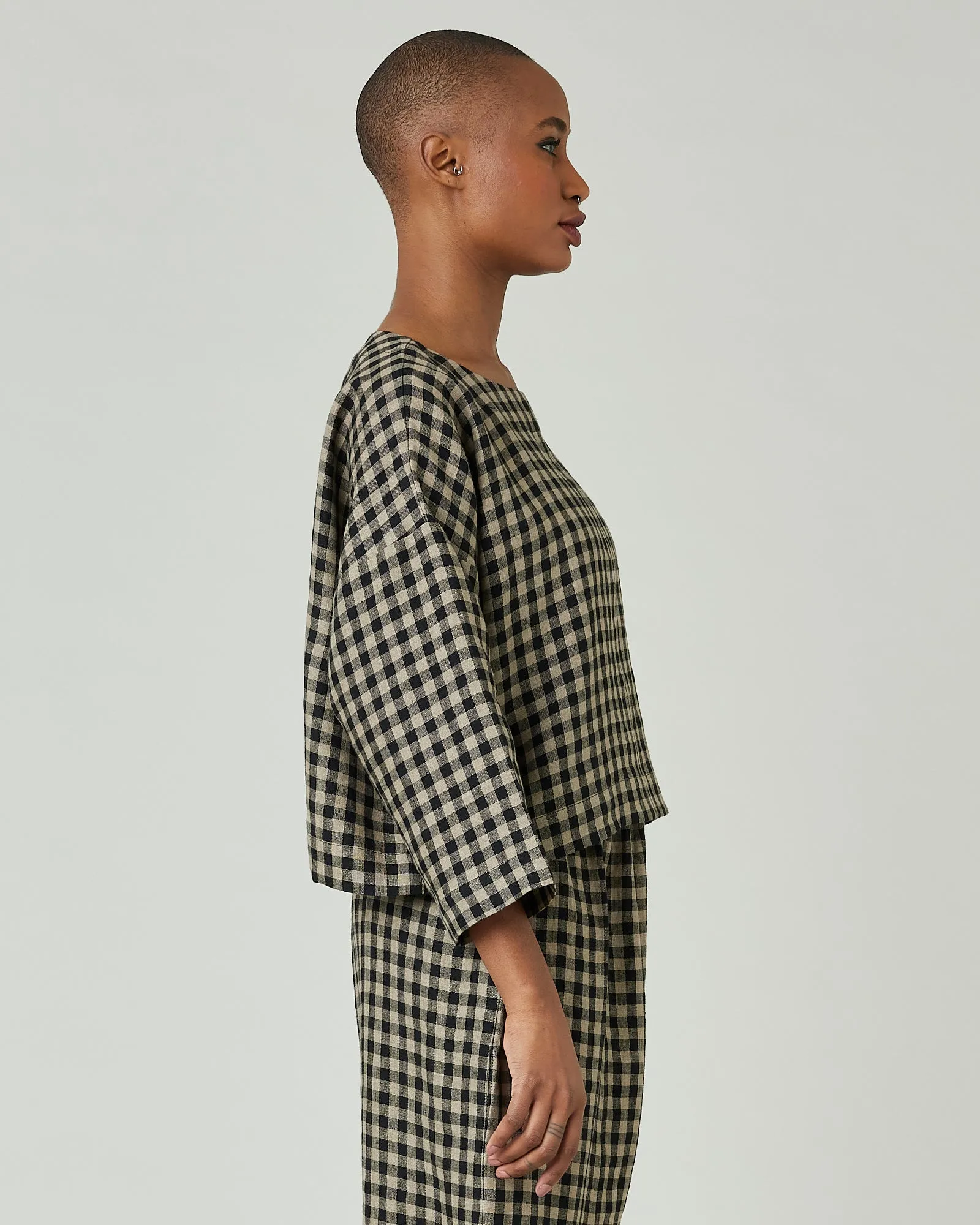 Lily Coffee Gingham Linen Top