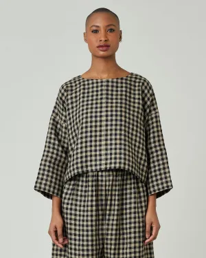 Lily Coffee Gingham Linen Top