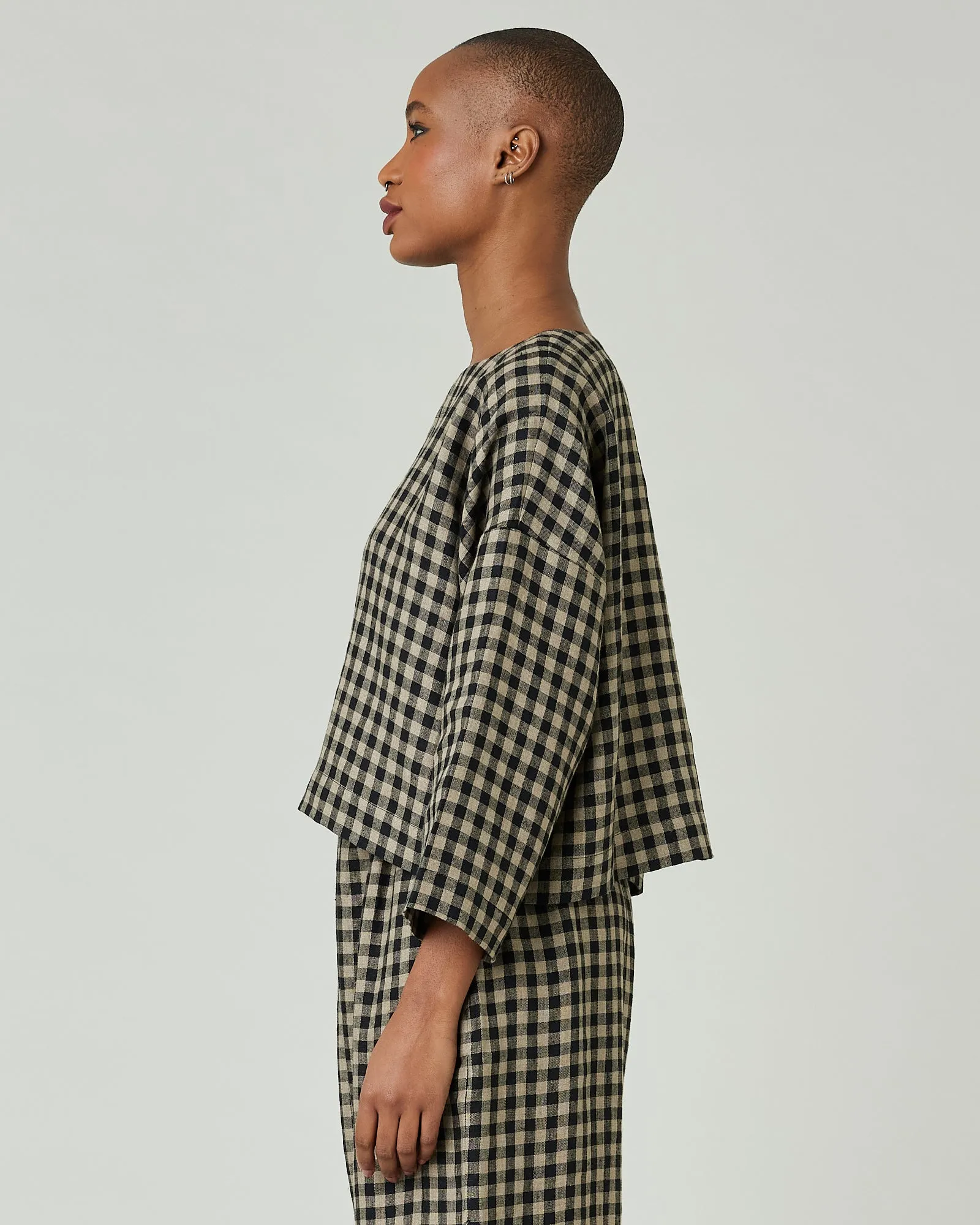 Lily Coffee Gingham Linen Top