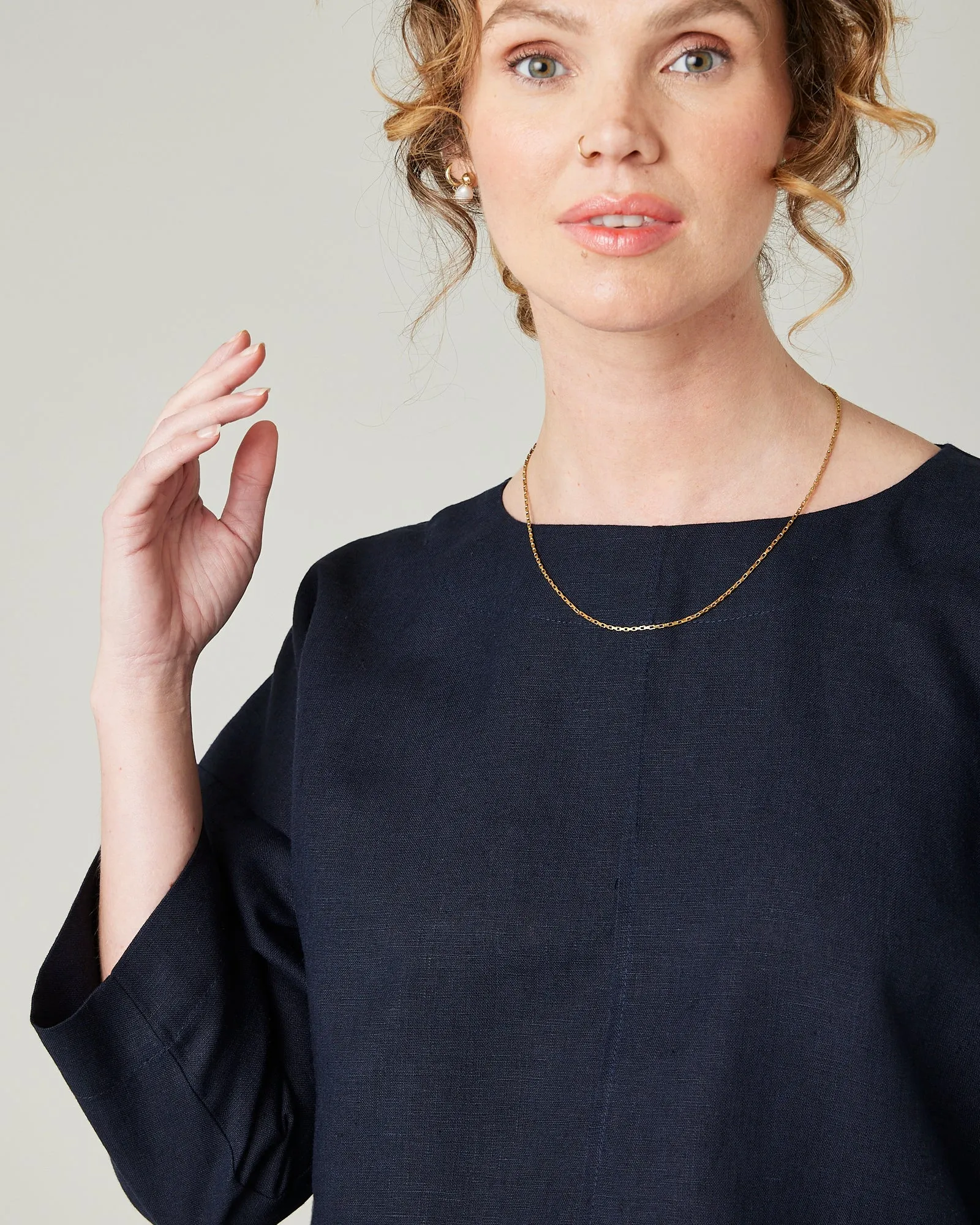Lily Navy Linen Top