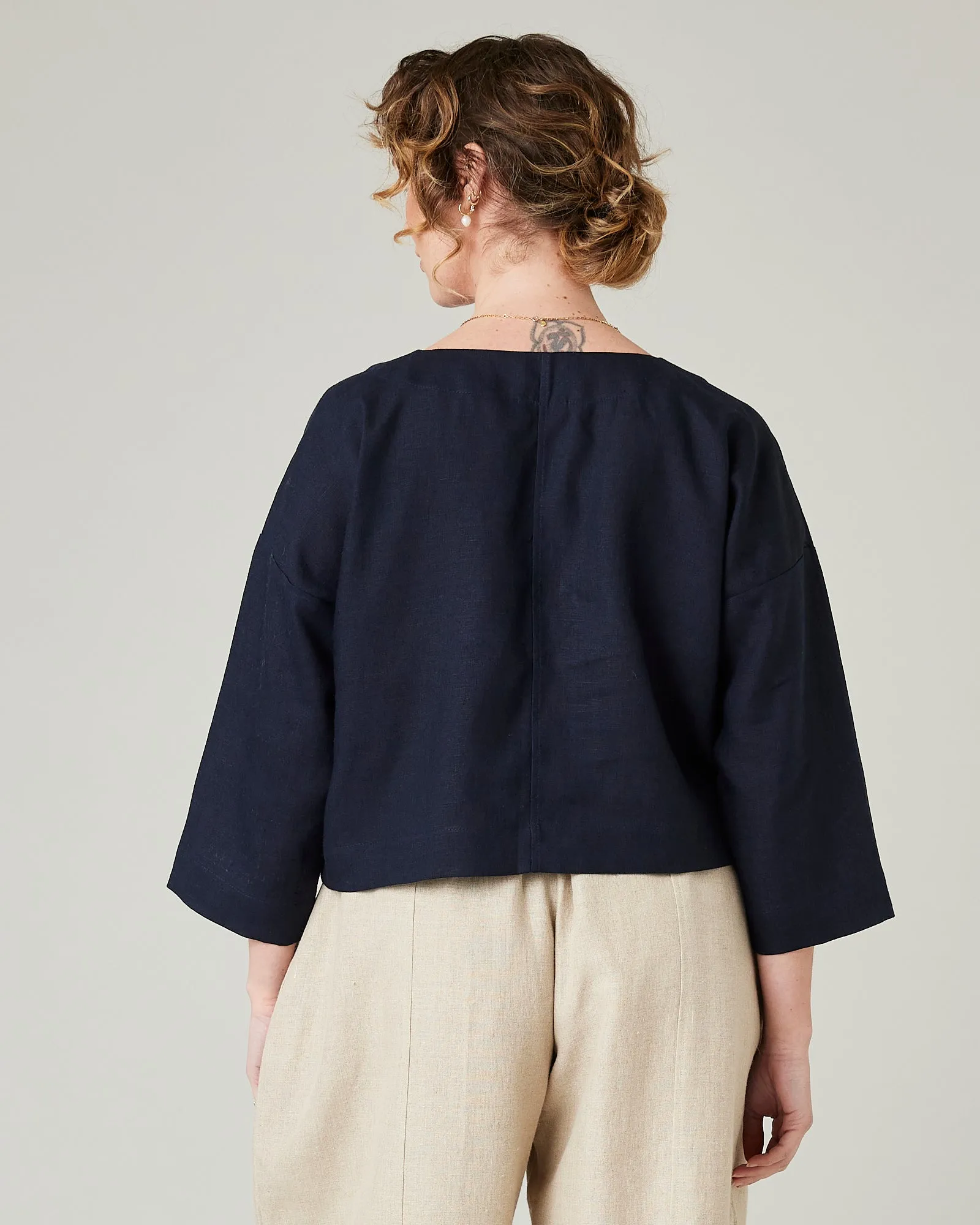 Lily Navy Linen Top