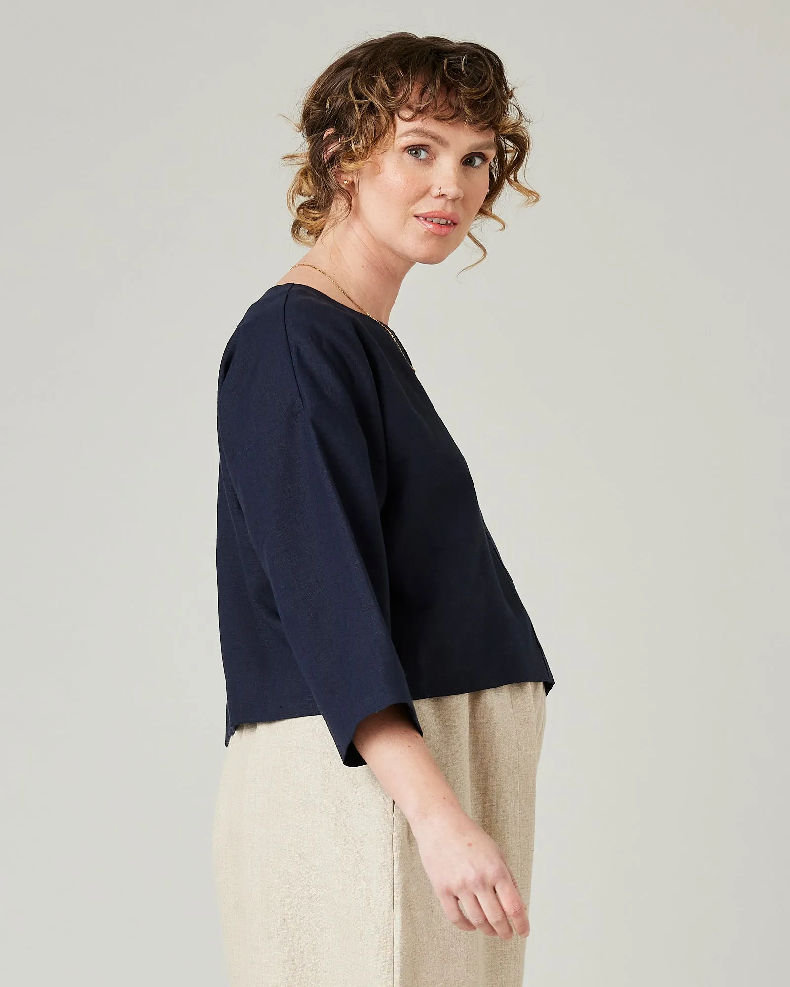 Lily Navy Linen Top