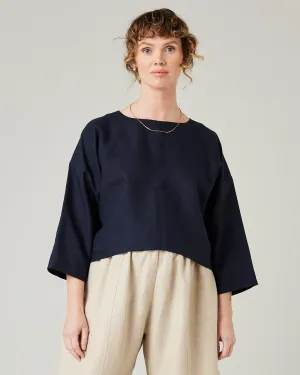 Lily Navy Linen Top