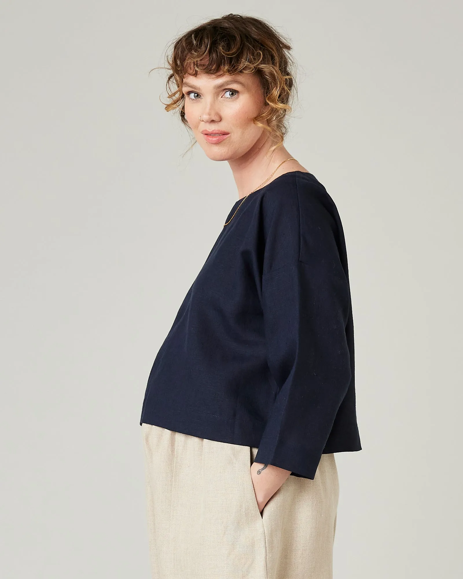 Lily Navy Linen Top