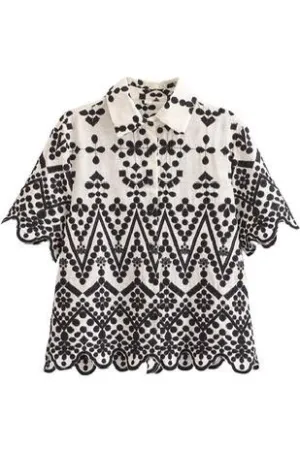 Linen Embroidered Black & White Top
