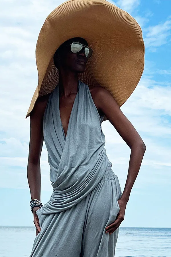 Linen Jersey V Neck Draped Top