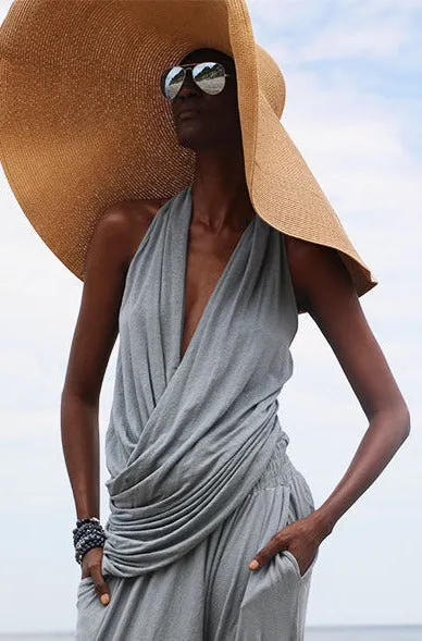 Linen Jersey V Neck Draped Top