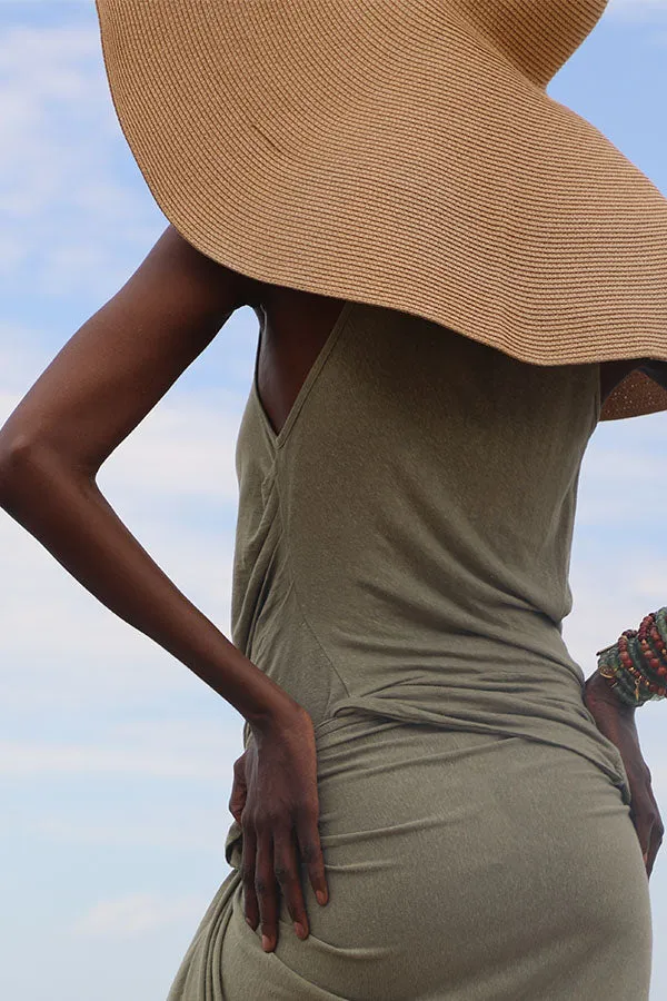 Linen Jersey V Neck Draped Top