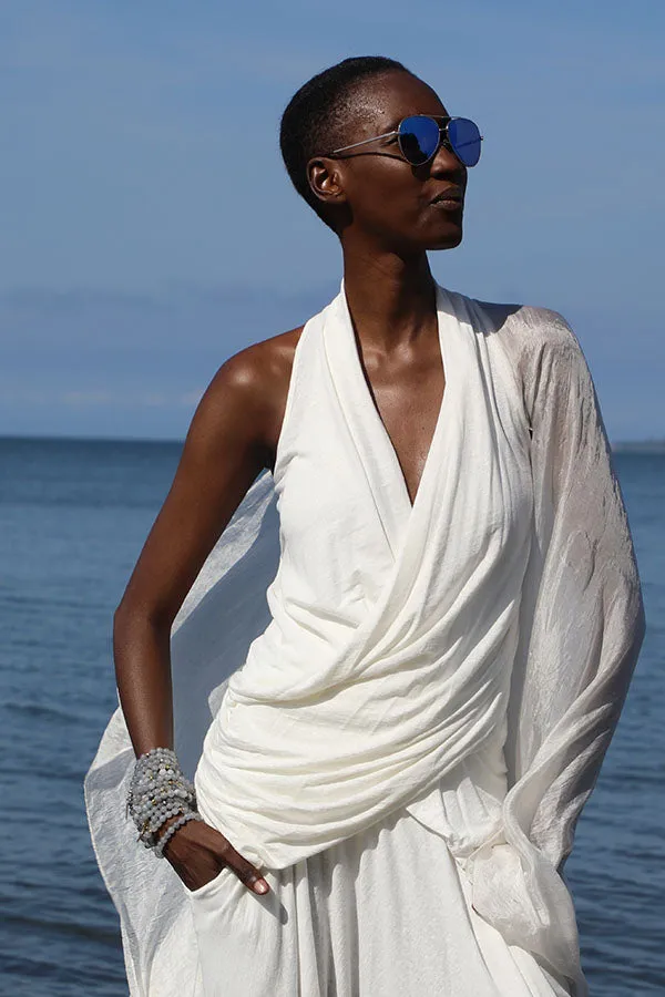 Linen Jersey V Neck Draped Top