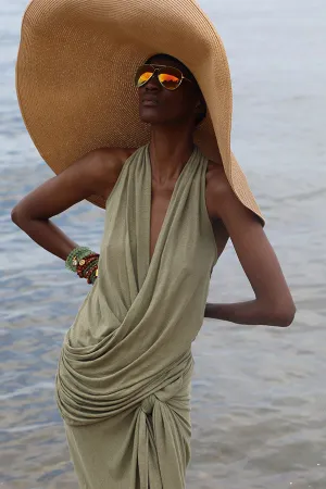 Linen Jersey V Neck Draped Top