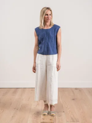 linen reversible top - indigo