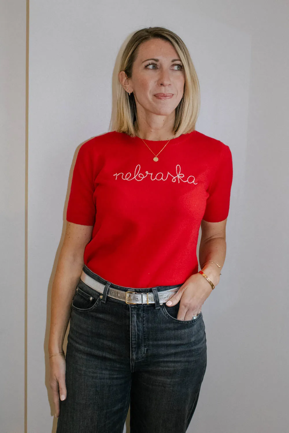 Lingua Franca - Nebraska Short Sleeve Cashmere Crewneck (Red)