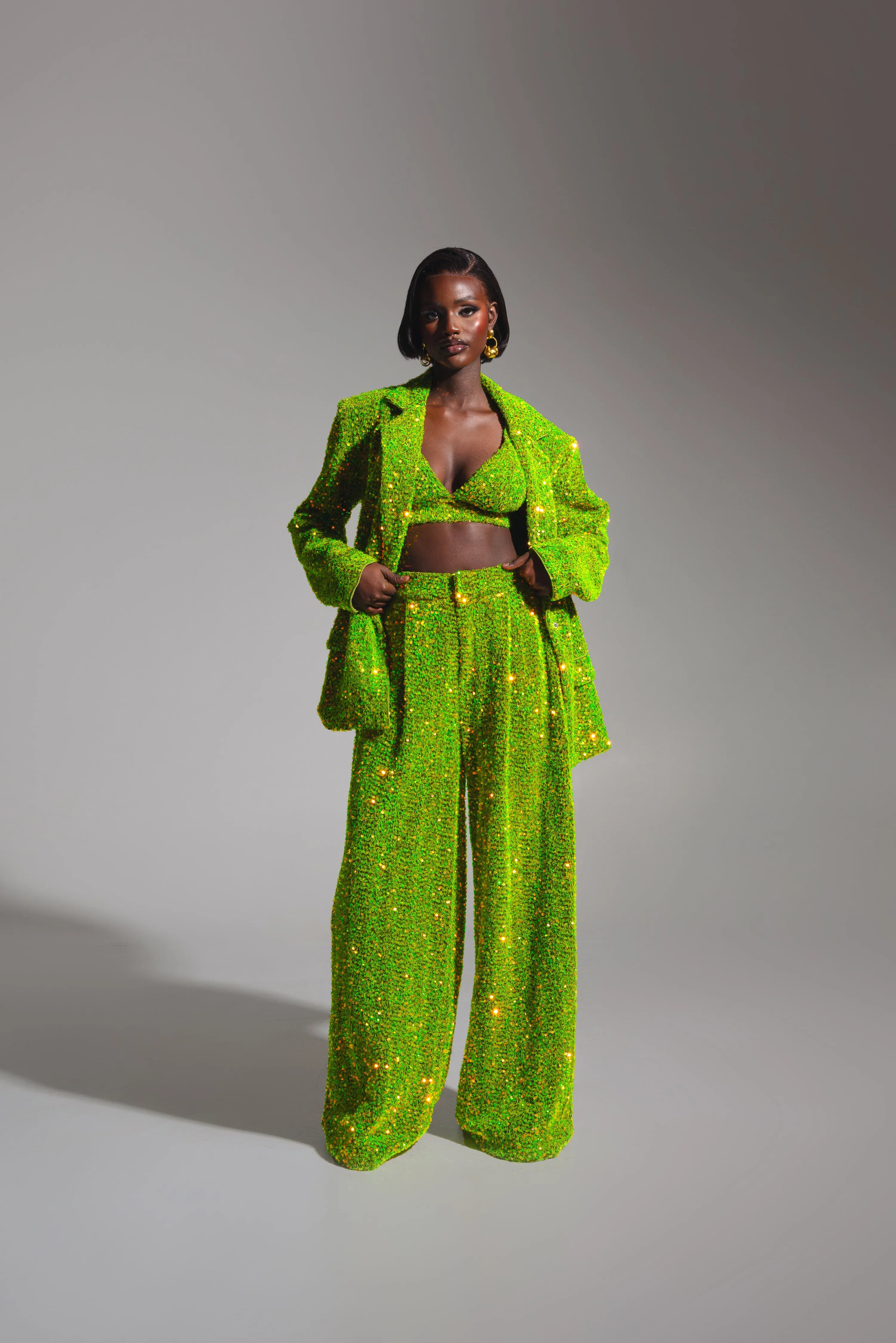 LIZA Sequin Pants in OLIVINE