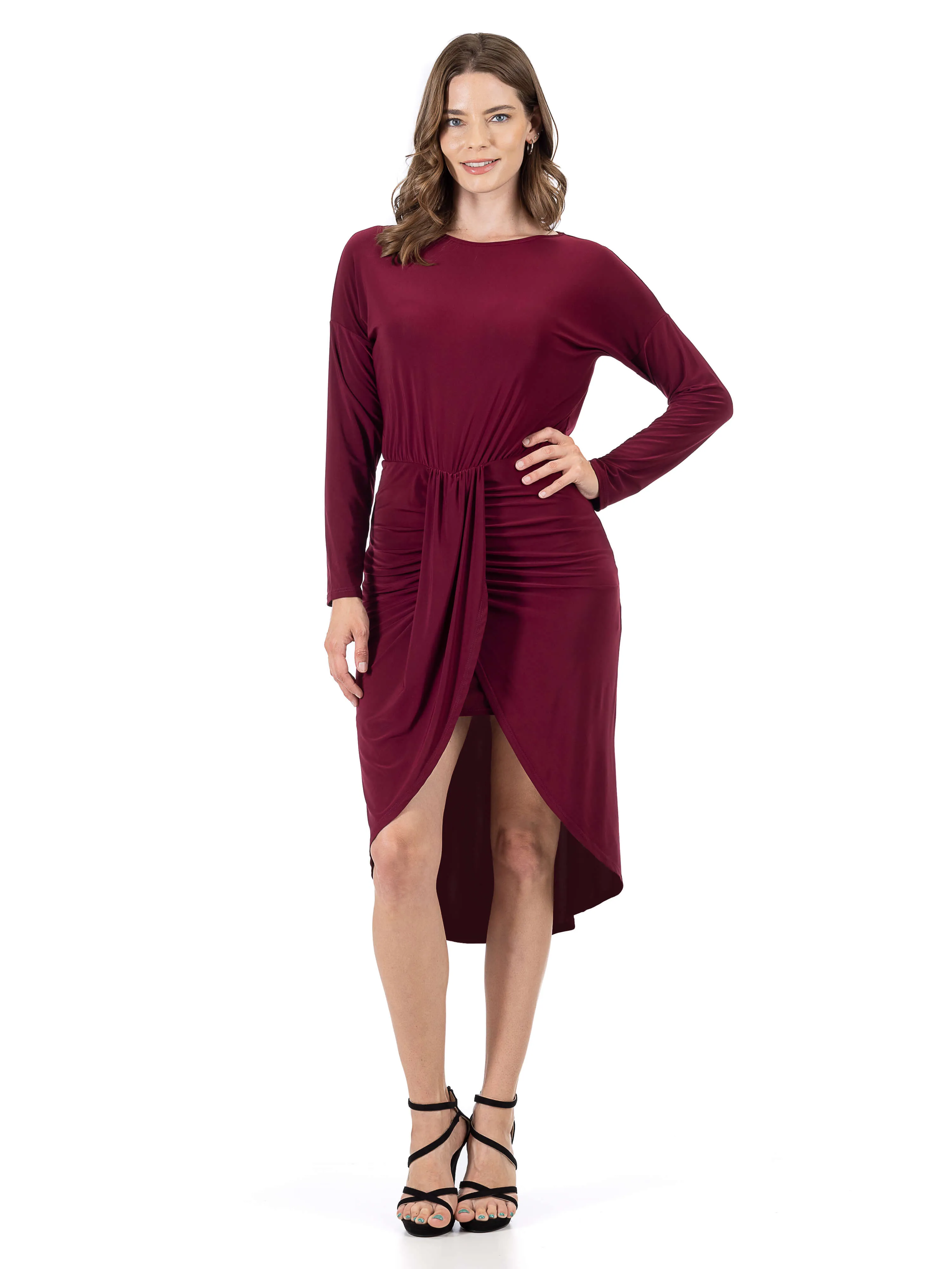 Long Sleeve Dressy Tulip Skirt Knee Length Dress