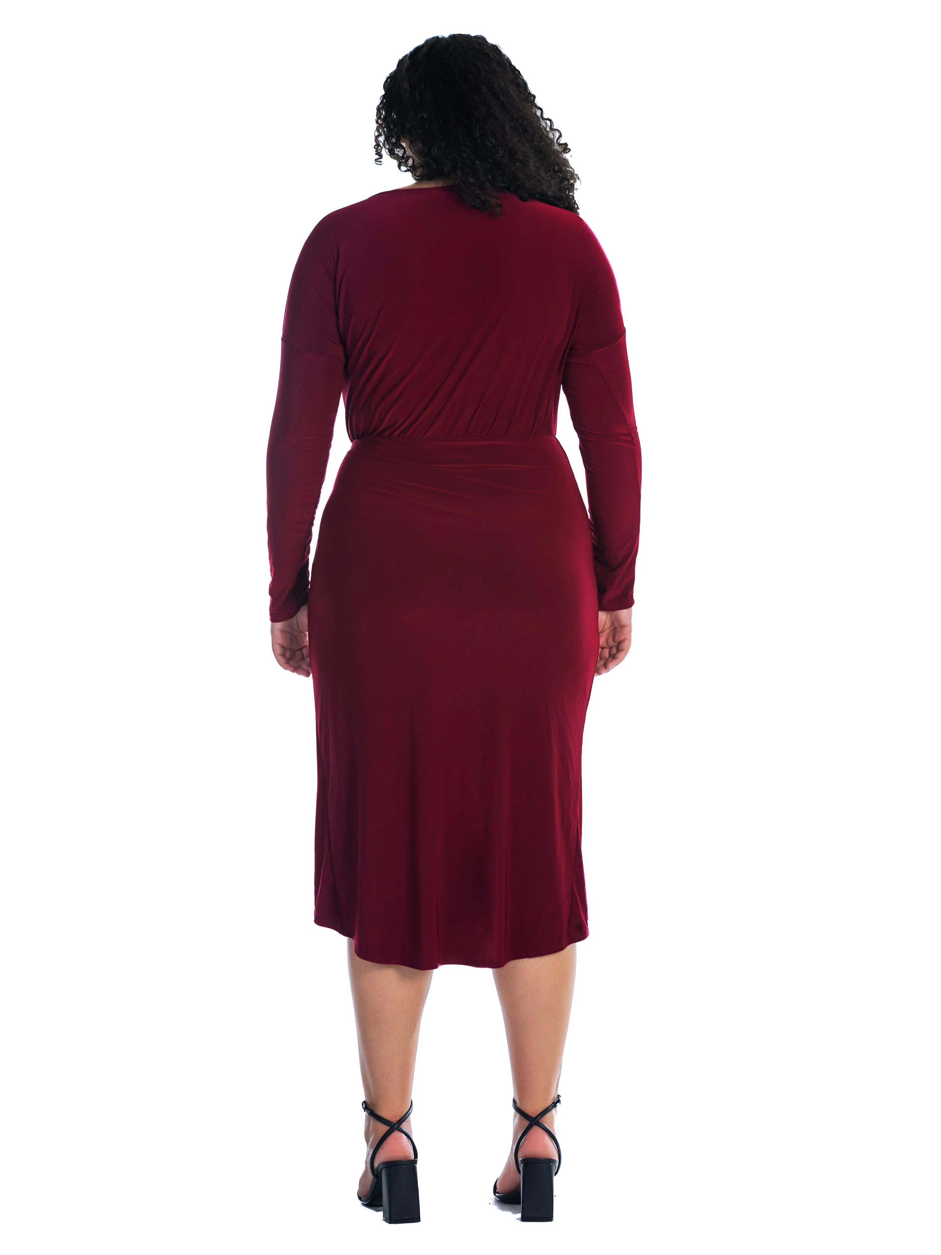 Long Sleeve Dressy Tulip Skirt Knee Length Plus Size Dress