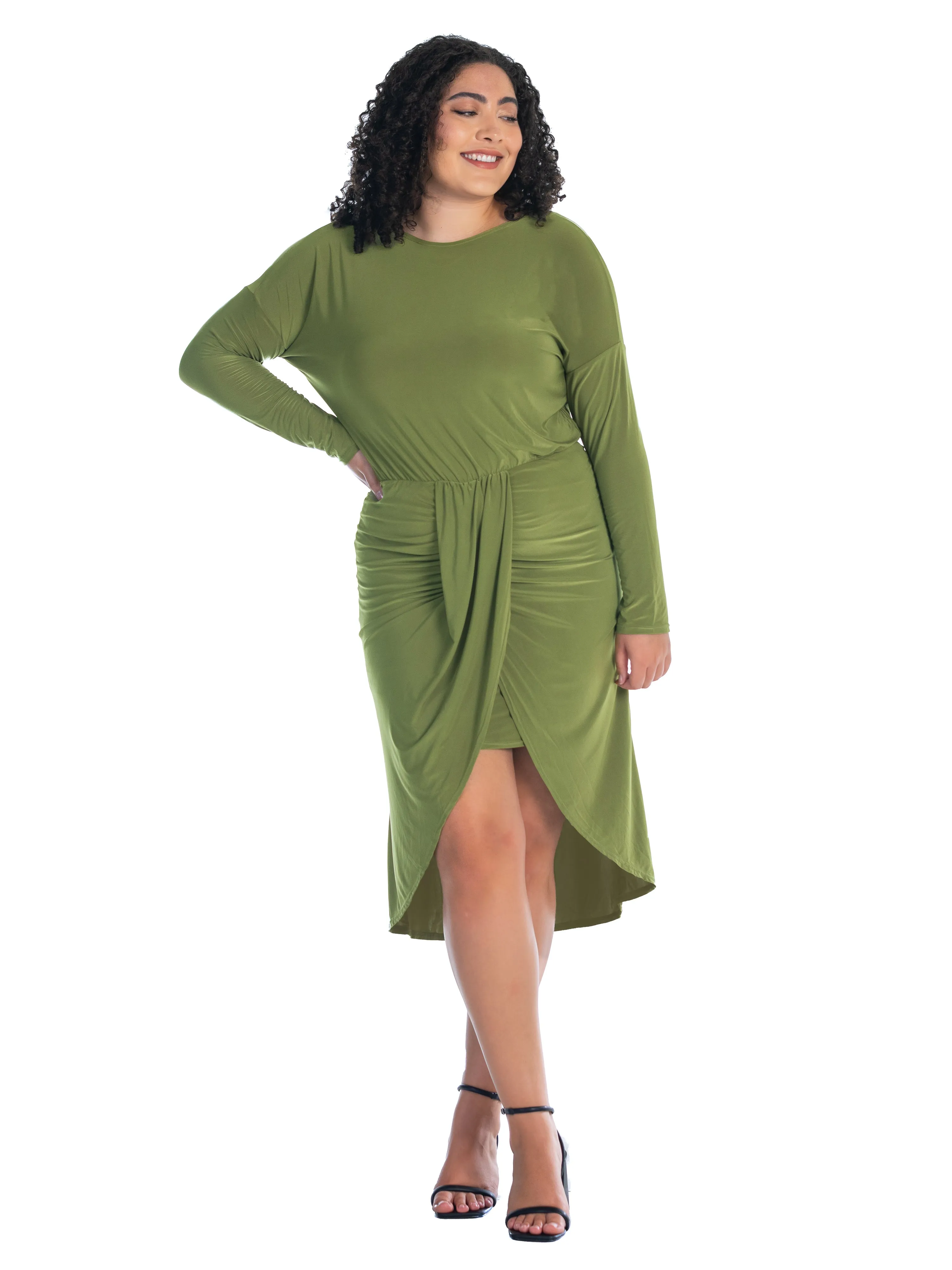 Long Sleeve Dressy Tulip Skirt Knee Length Plus Size Dress