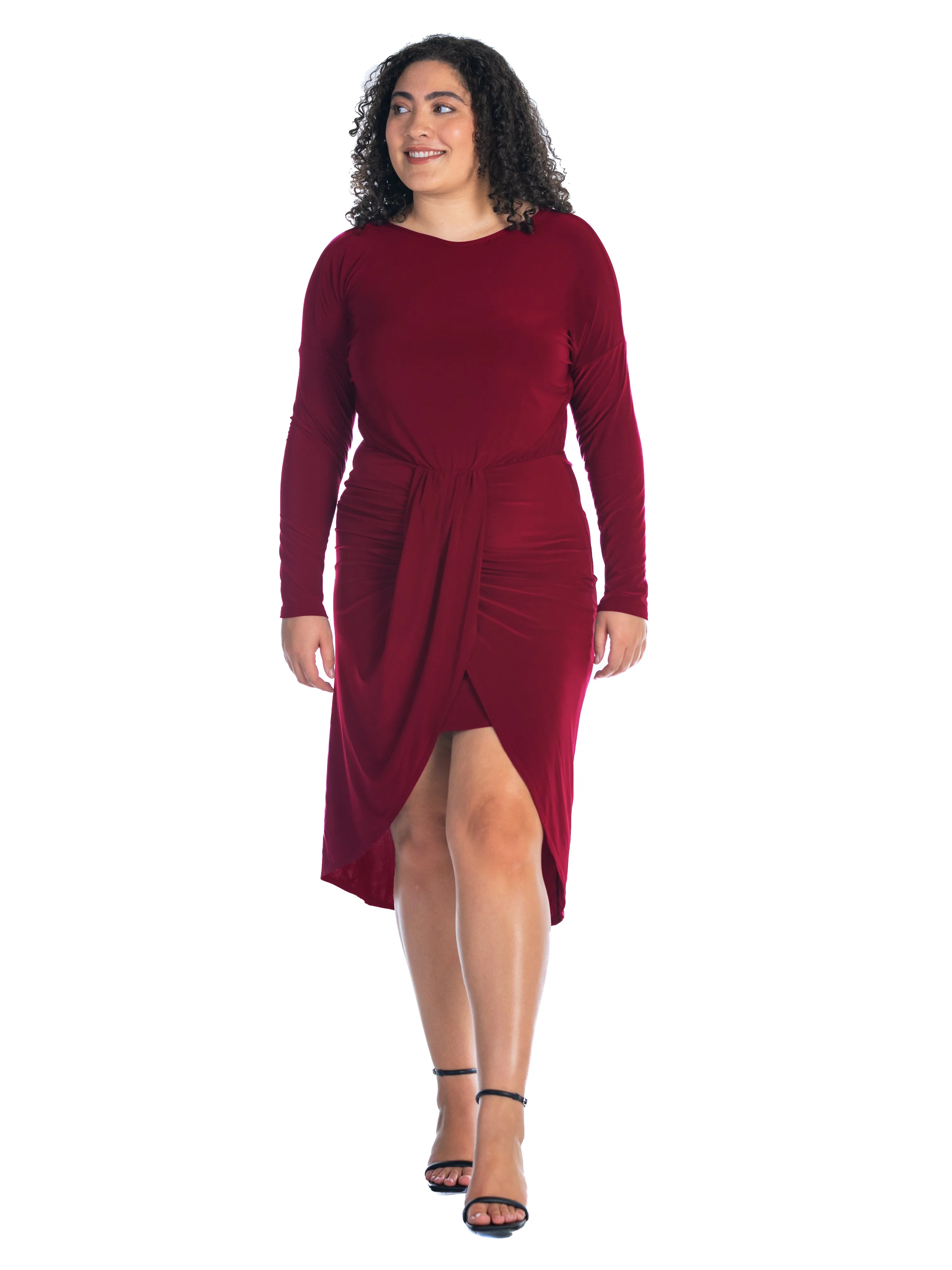 Long Sleeve Dressy Tulip Skirt Knee Length Plus Size Dress