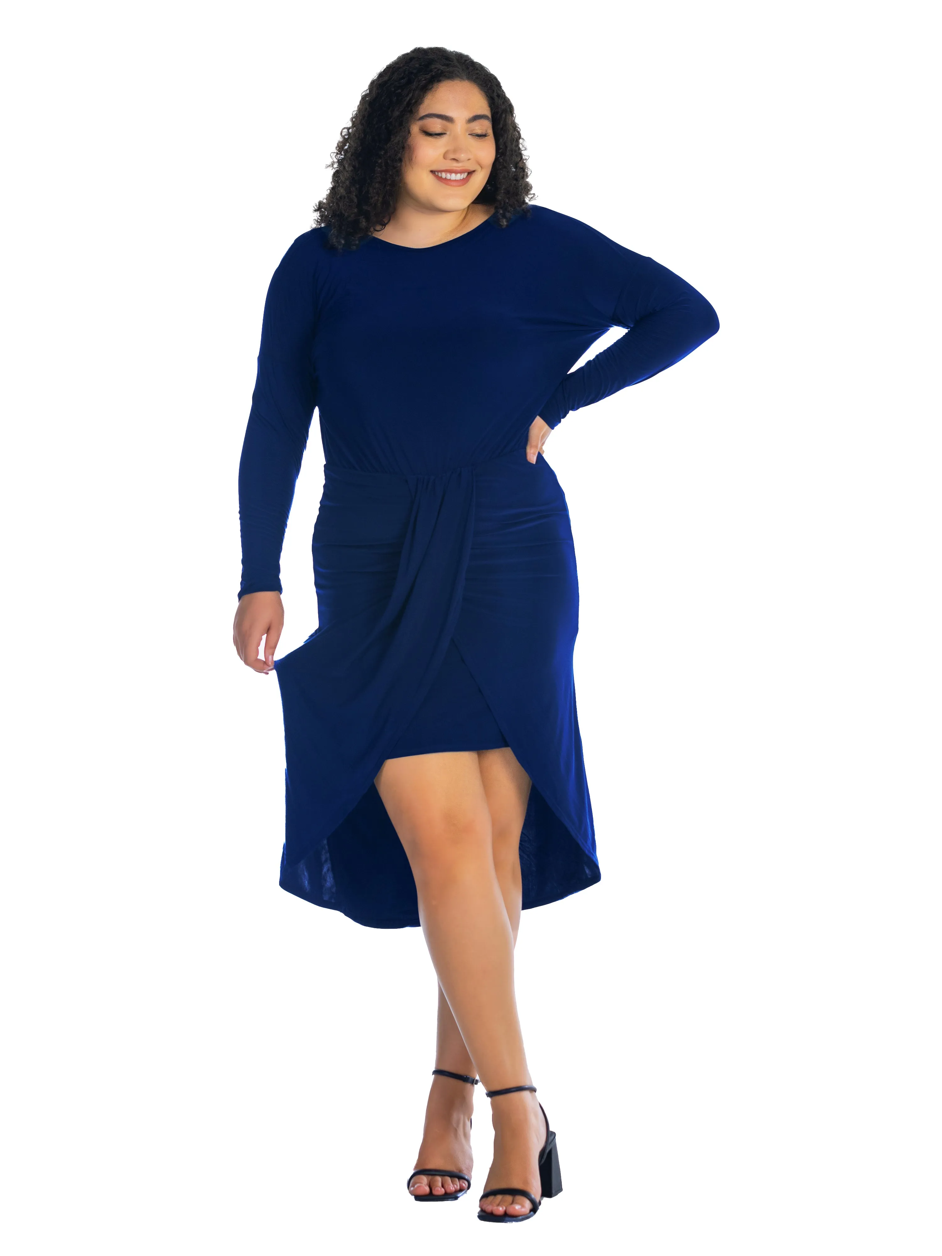 Long Sleeve Dressy Tulip Skirt Knee Length Plus Size Dress
