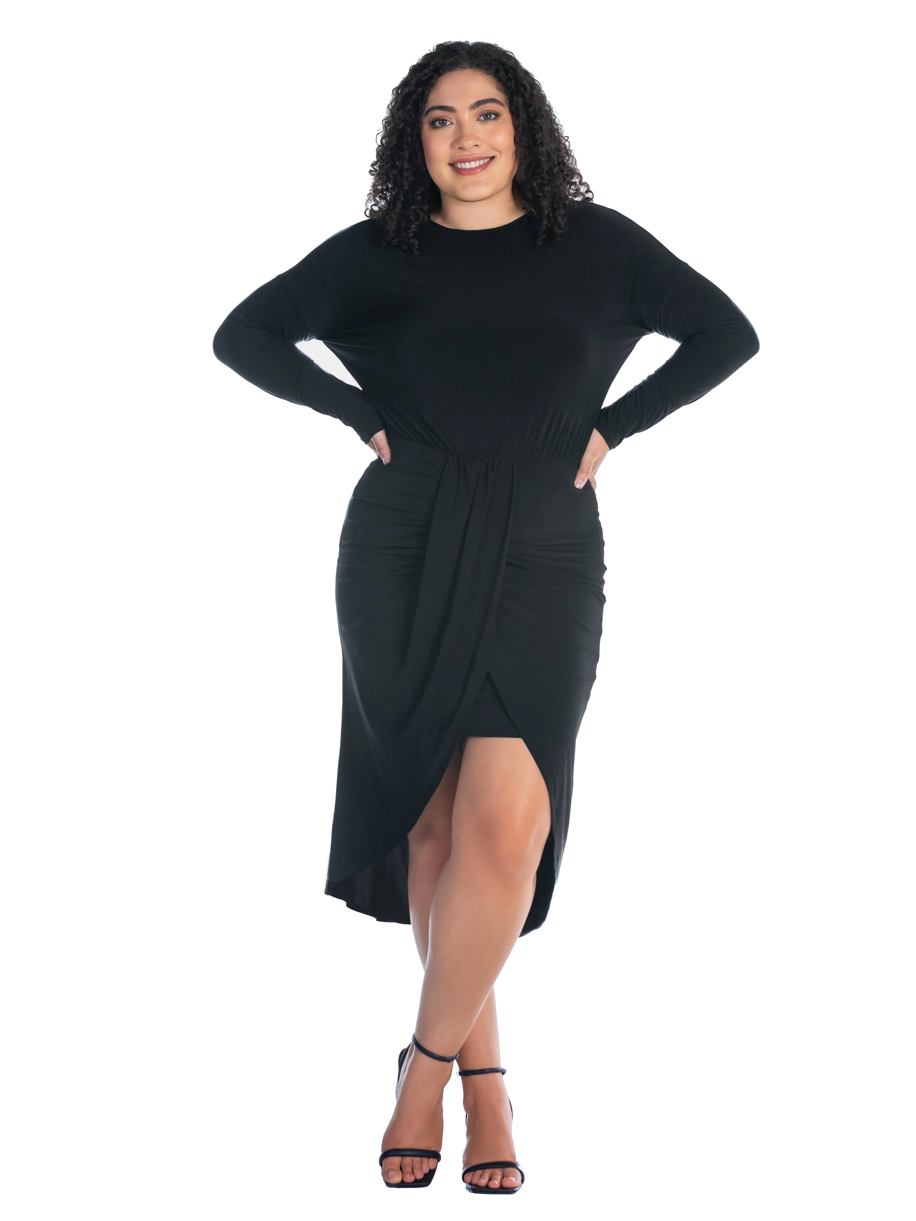 Long Sleeve Dressy Tulip Skirt Knee Length Plus Size Dress