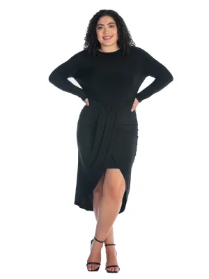 Long Sleeve Dressy Tulip Skirt Knee Length Plus Size Dress