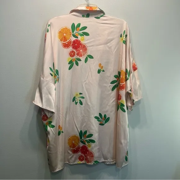 LPA Silk Blend Oversized Citrus Button Up Pajama Inspired Shirt Top Small